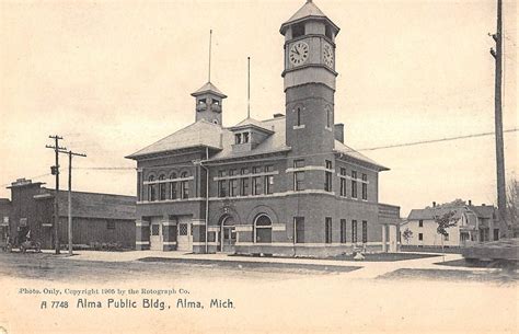 Alma Michigan Alma Public Building Exterior View Antique Postcard ...