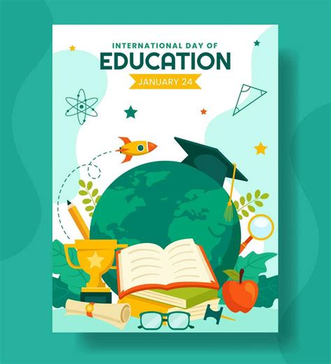 International Education Day Vertical Poster Flat Cartoon Hand Drawn ...