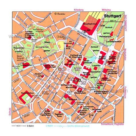 Detailed map of central part of Stuttgart city | Stuttgart | Germany ...