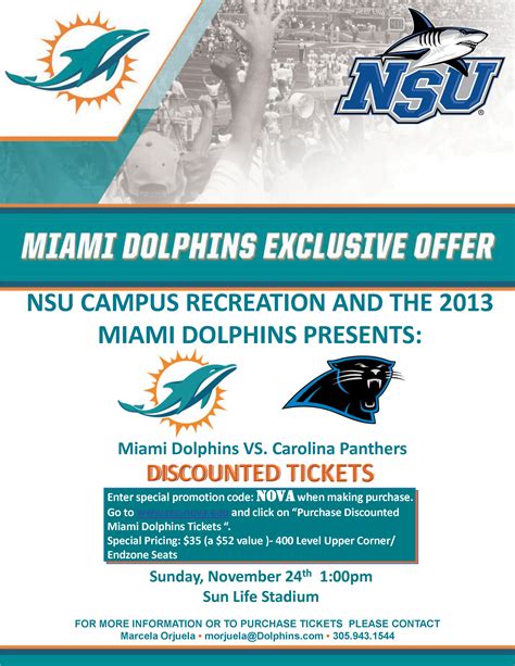 Exclusive offer for the NSU Community, Discounted Miami Dolphin Tickets | NSU Newsroom