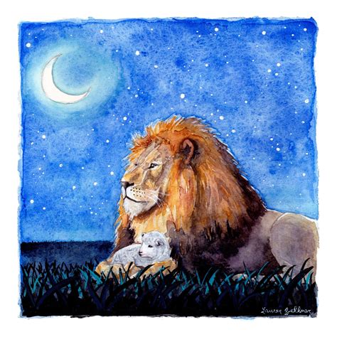 Lion and the Lamb Watercolor Painting Baby Nursery Wall Art - Etsy ...