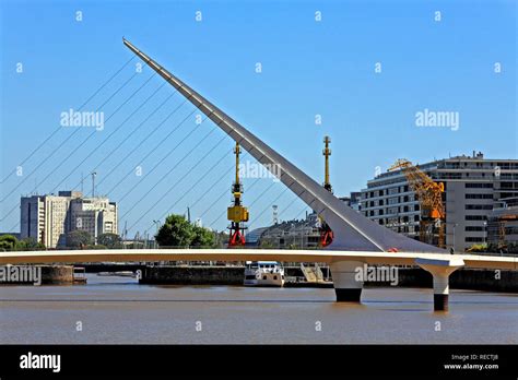 The Woman's Bridge, Puente de la Mujer, architect Santiago Calatrava, Puerto Madero district ...