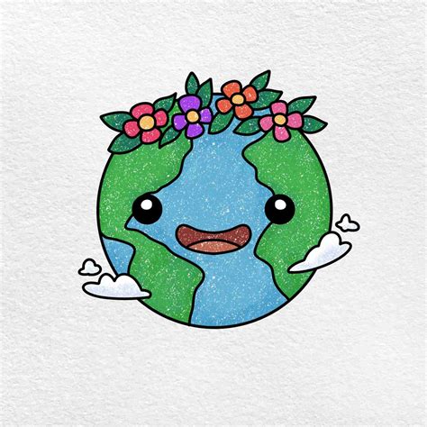 Cute Earth Drawing - HelloArtsy