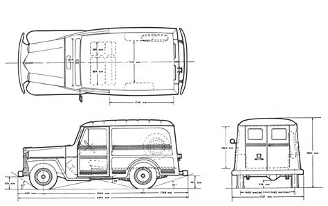 Willys Jeep Station Wagon Blueprint - Download free blueprint for 3D ...