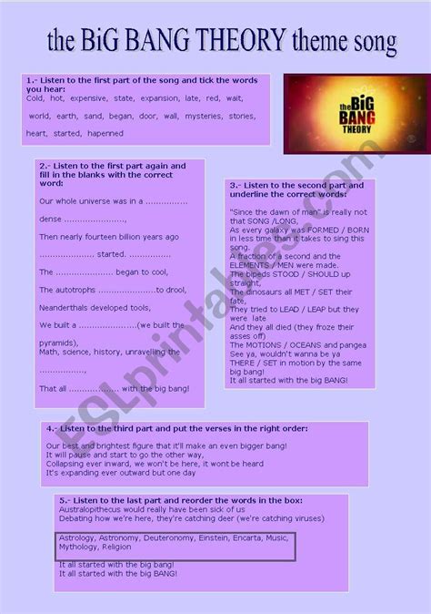 The Big Bang Theory theme song - ESL worksheet by rosalia