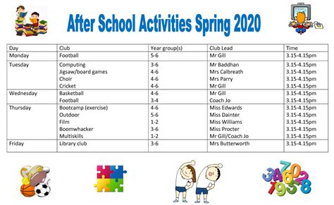 After School Clubs List – Bells Farm Primary School