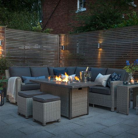 Kettler Palma Corner Right Hand Rattan Outdoor Sofa Set with Fire Pit Table | Luxury garden ...