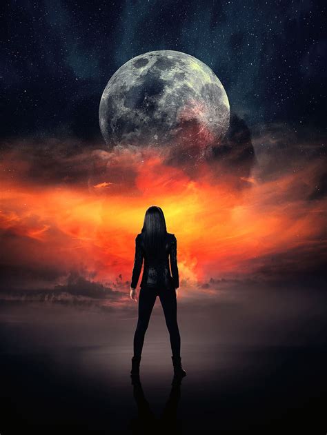 moon, fire, explosion, sky, woman, cloud, mystical, fantasy, girl, lighting | Pxfuel