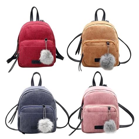 Women Cute Mini Backpack Girls Teenage Small Backpacks Women Bookbags Fur Ball Travel Velvet ...