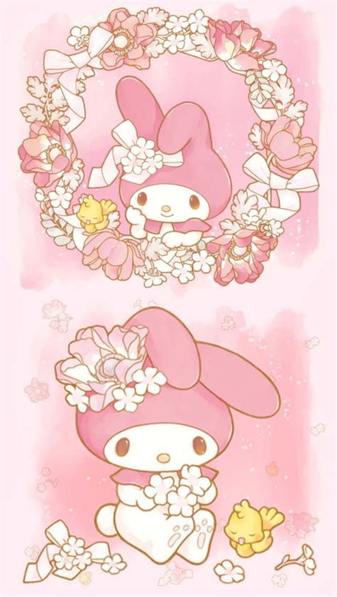 Download Cute My Melody With Floral Design Wallpaper | Wallpapers.com