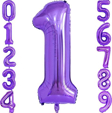 Buy 40 inch Purple Number 1 Balloon, Big Size Digit Foil Mylar Helium Balloons for Birthday ...