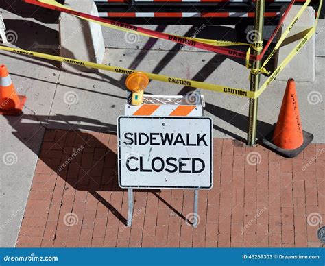 Sidewalk Closed Sign Due To Road Construction Stock Photo ...