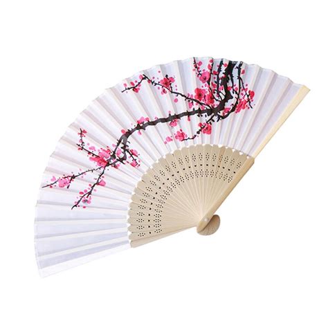 Folding Hand Held Flower Fan Chinese Style Wintersweet Flower Fan Dance ...