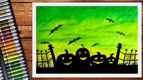 Halloween Oil Pastel Drawing Easy For Kids - Feketerdo