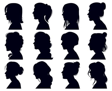 Female head silhouette. Women faces profile portraits, adult female an ...