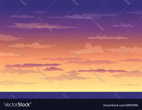 Sunset sky in yellow-violet color with clouds Vector Image