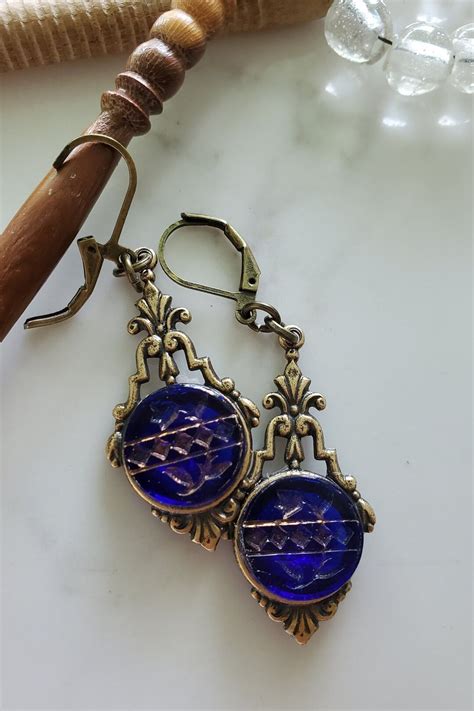 Cobalt Glass Jewelry Cobalt Blue Earring Vintage Cobalt Blue Glass ...