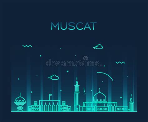 Muscat Skyline Trendy Vector Illustration Linear Stock Vector - Illustration of horizon ...