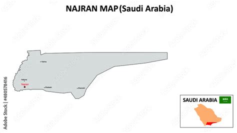 Najran Map. Najran Map of Saudi Arabia with color background and all ...