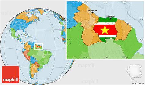 Flag Location Map of Suriname, political outside