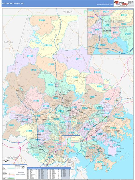 Baltimore County, MD Wall Map Color Cast Style by MarketMAPS - MapSales