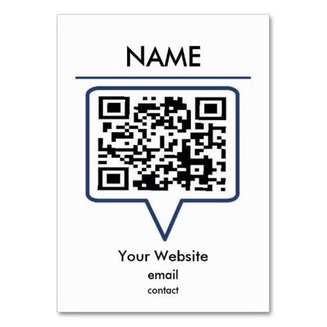 a white business card with a qr code on the front and blue border around it