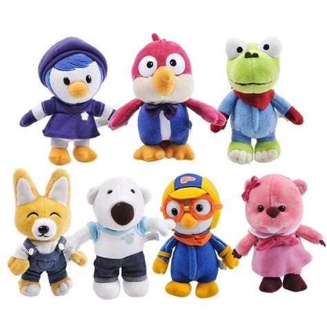 7pcs/lot 10cm Pororo Little Penguin and His Friends Plush Pendant Cute Pororo Plush Keychain ...