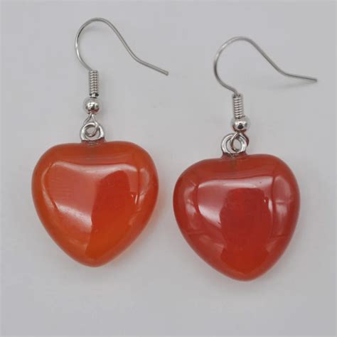 Red Carnelian Stone Heart Beads GEM Dangle Earrings Jewelry For Gift T265-in Drop Earrings from ...