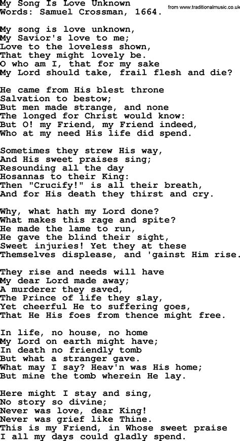 Most Popular Church Hymns and Songs: My Song Is Love Unknown - Lyrics ...