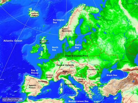 Europe Physical Map - A Learning Family