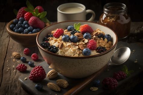 Premium AI Image | Oatmeal with berries and nuts