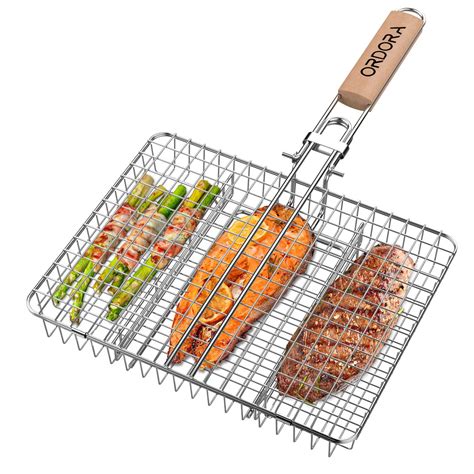 ORDORA Grill Basket, Fish Grill Basket, Rustproof Stainless Steel BBQ Grilling Basket for Meat ...