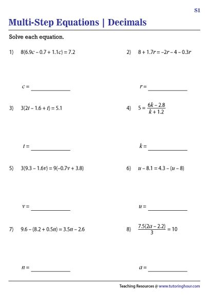 Solving One Step Equations With Decimals