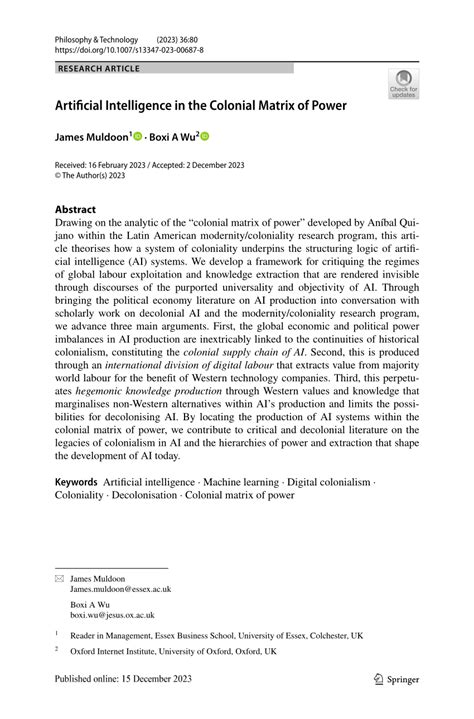 (PDF) Artificial Intelligence in the Colonial Matrix of Power