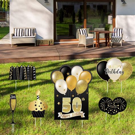 KUUQA 6Pcs 50th Happy Birthday Yard Signs with Stakes Birthday Yard Sign Birthday Outdoor Lawn ...