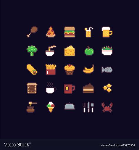 Pixel art food icons Royalty Free Vector Image