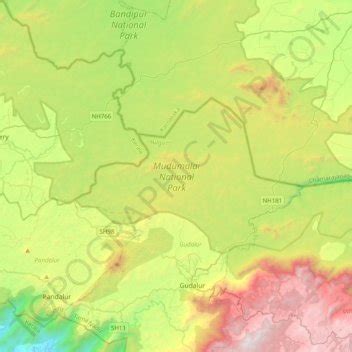 Mudumalai National Park/Tiger Reserve topographic map, elevation, terrain