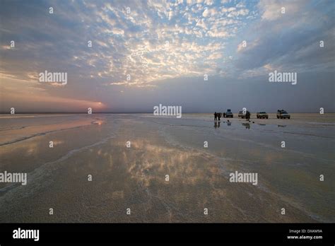 Sunset at the Lake Assal salt lake in the Danakil Depression, Ethiopia ...