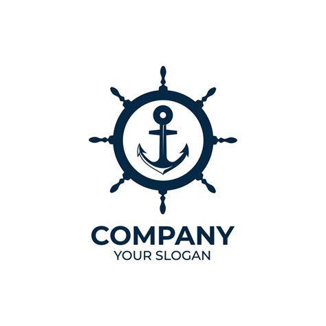 Marine retro emblems logo with anchor and ship steering 7356143 Vector ...