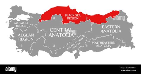 Black Sea Region red highlighted in map of Turkey Stock Photo - Alamy