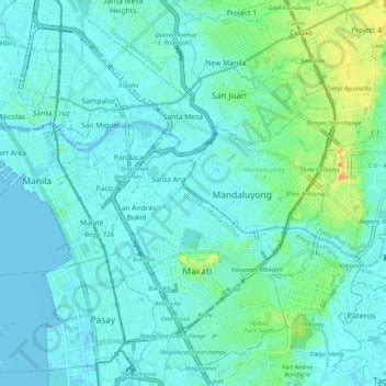 Pasig River topographic map, elevation, relief