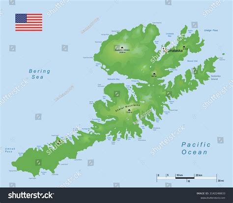 Vector Illustration Unalaska Island Map Stock Vector (Royalty Free ...