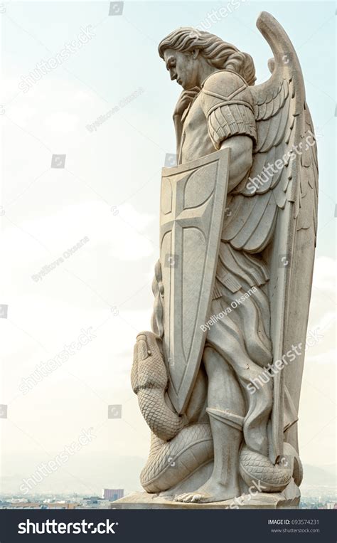 Statue Archangel Michael Stands On Top Stock Photo 693574231 | Shutterstock