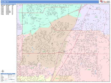 Allen Texas Wall Map (Color Cast Style) by MarketMAPS - MapSales.com