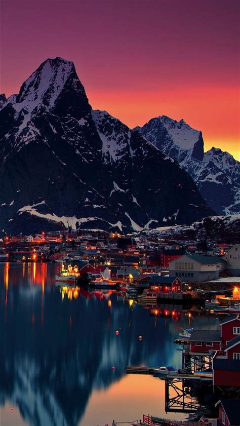Lofoten Islands Norway Mountains Sunrise Free 4K U... iPhone Wallpapers ...