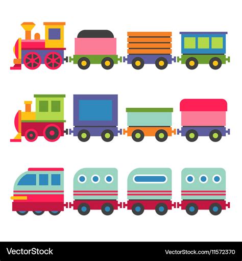 Cartoon style toy railroad train set Royalty Free Vector