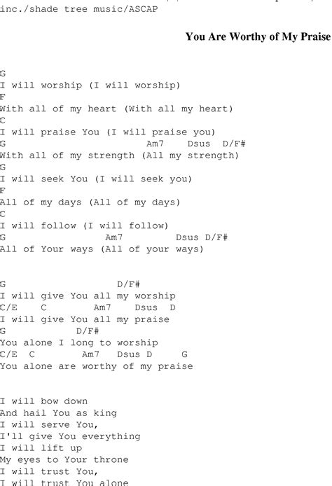 You Are Worthy of My Praise - Christian Gospel Song Lyrics and Chords
