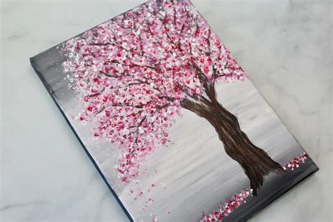 Cherry Blossom Tree Painting with Acrylics and Q-Tips | Easy Painting Idea