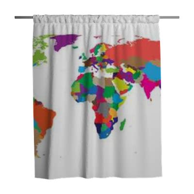 Shower Curtain Blank colorful political world map isolated on white background. World map vector ...