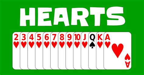 playing cards with the words hearts in white and red on a green background stock photo